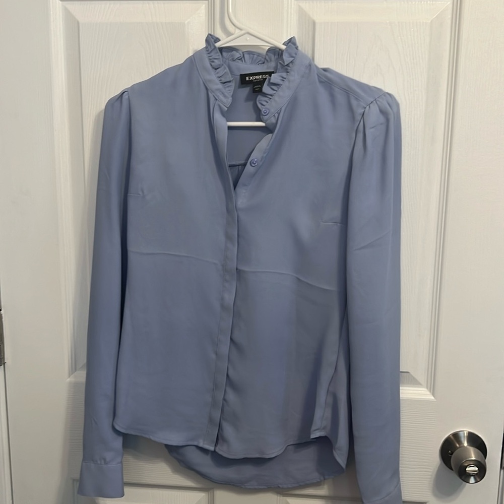 Ruffle neck button down blouse. Express, XS.